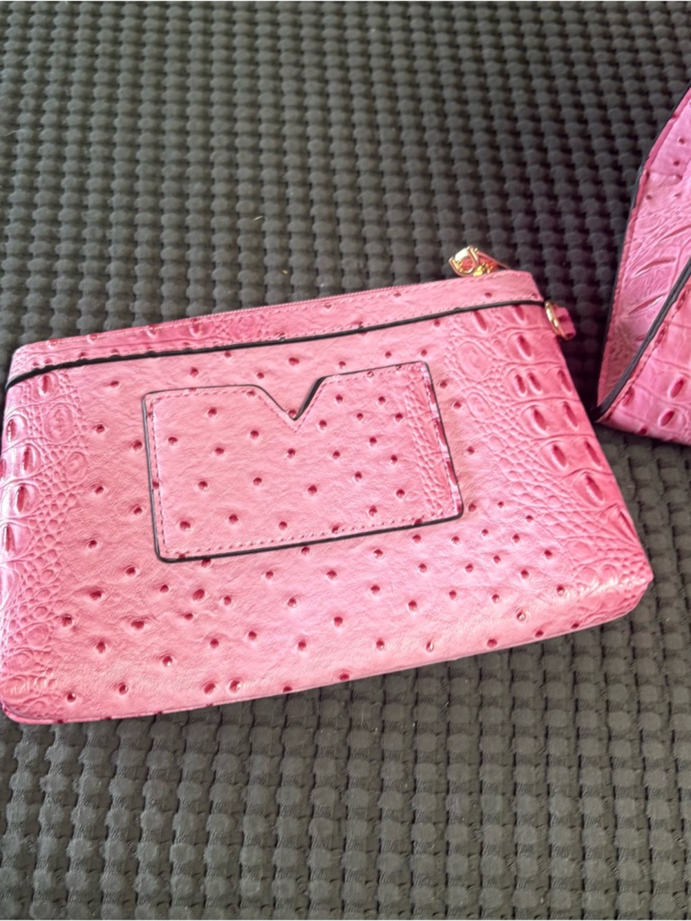 Dasein Pink Faux Ostrich Style Hand Bag, Purse, Crossbody, Satchel, Roomy - Picture 9 of 14